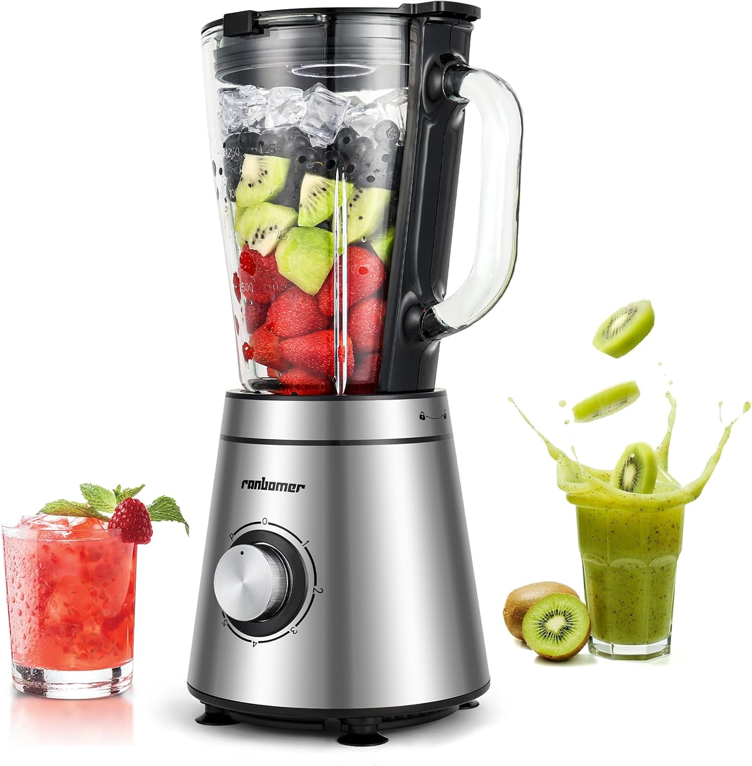 Blender,Blenders for Kitchen,Glass Blender for Shakes and Smoothies,crush ice,50 oz Glass Jar,Simple Speed Dial,6 Stainless Steel Blades, Ice Crusher with Speed Control, Silver. 50 Oz