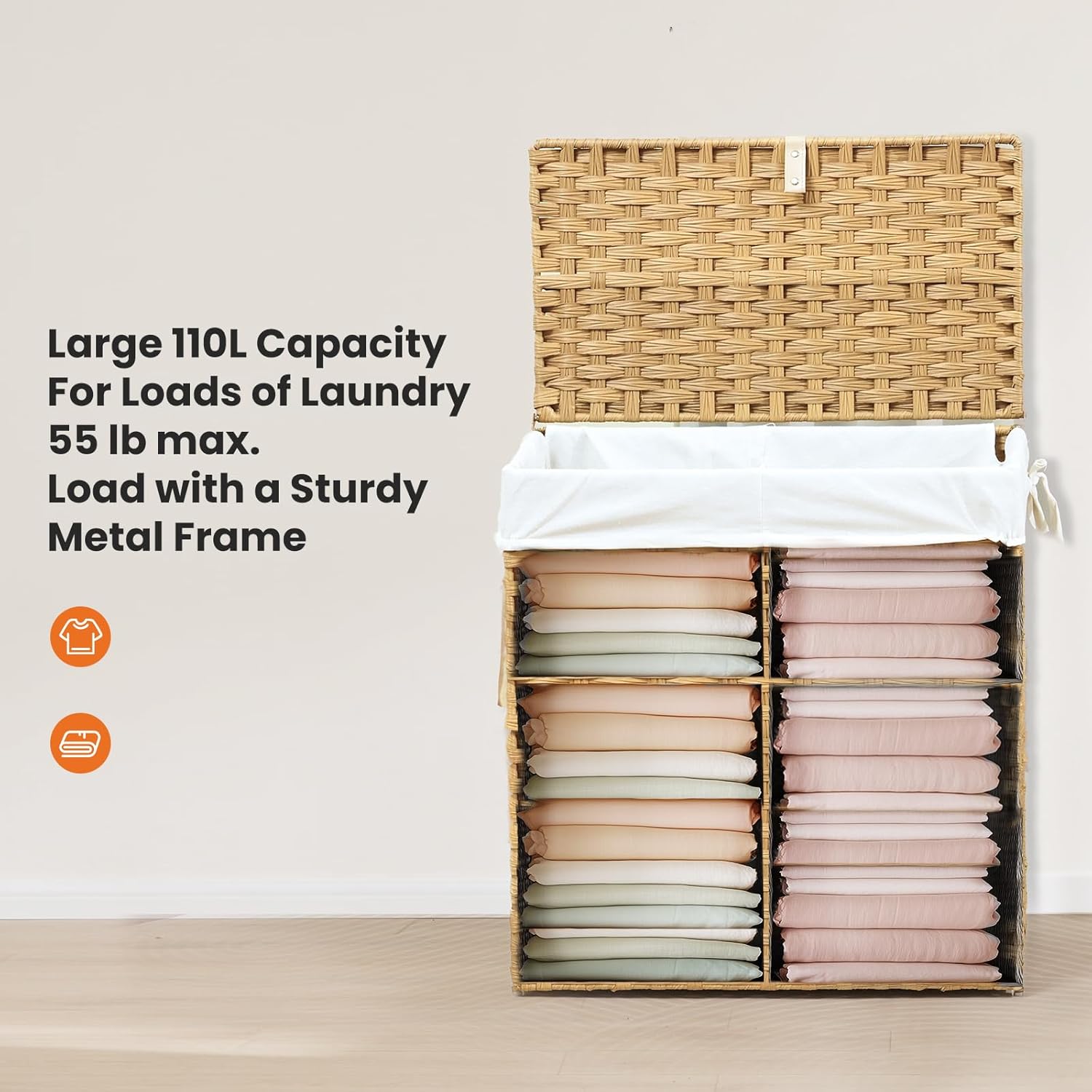 Sweetcrispy Foldable Laundry Hamper–Large Capacity Clothes Basket with Lid, 29.1 Gallon (110L) Bin for Bedroom, Bathroom, and Wash Room–Double Insert Storage Organizer, Goose Yellow