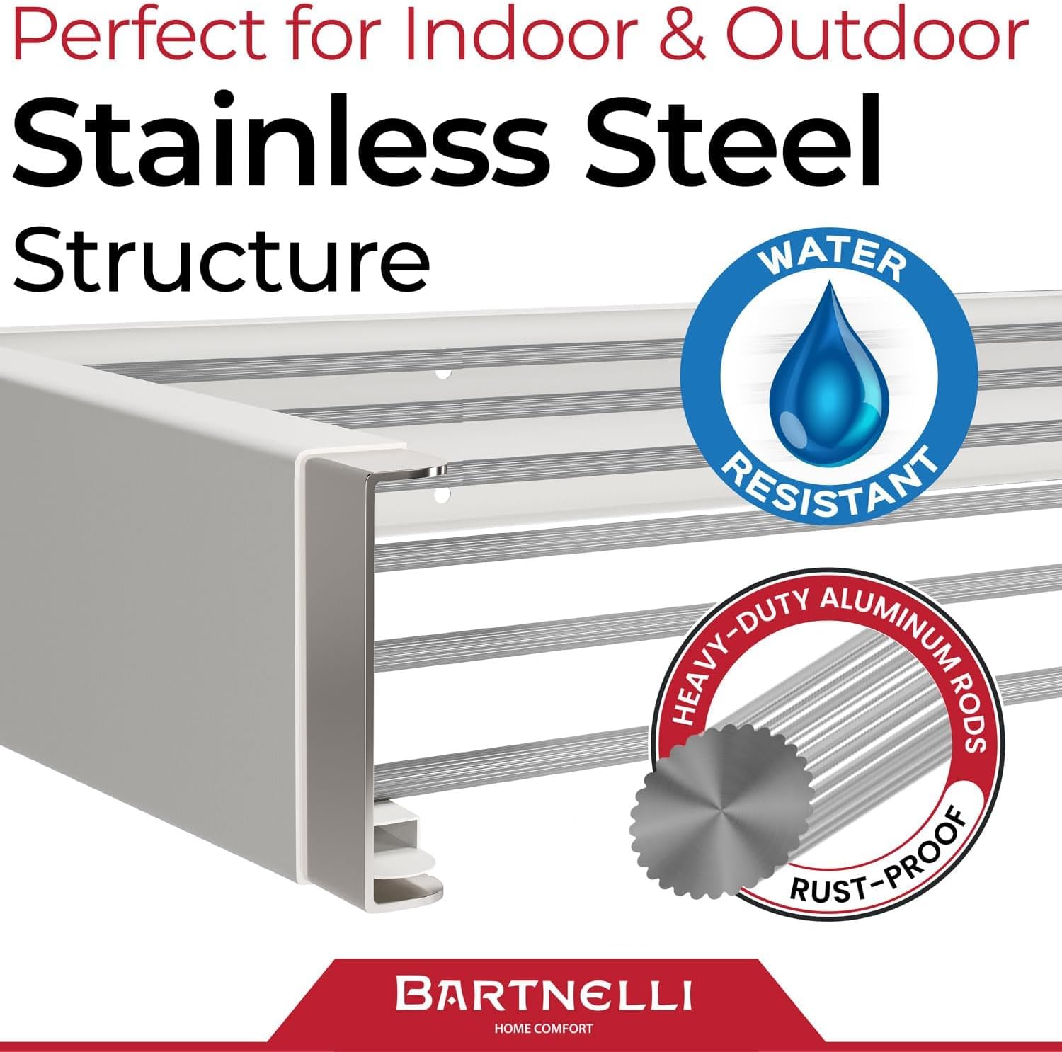 Bartnelli Wall Mounted Laundry Drying Rack for Clothes | Made in Europe with Patented Foldable Design for Maximum Space-Saving Efficiency, Collapsible Clothing Racks for Indoor and Outdoor