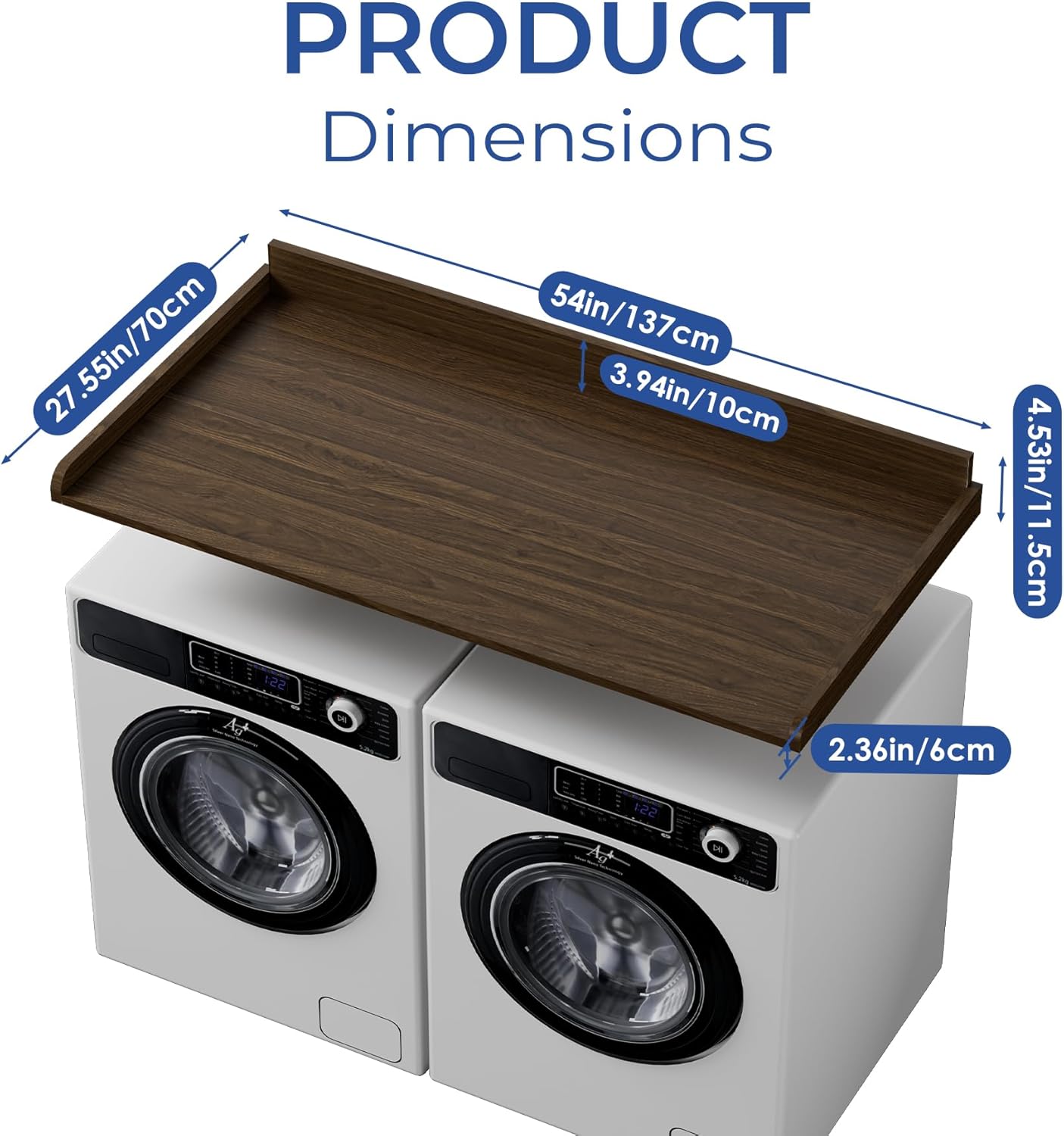 COOLBEBE Washer Dryer Countertop, Wood Washer Dryer Topper with Edge, 54