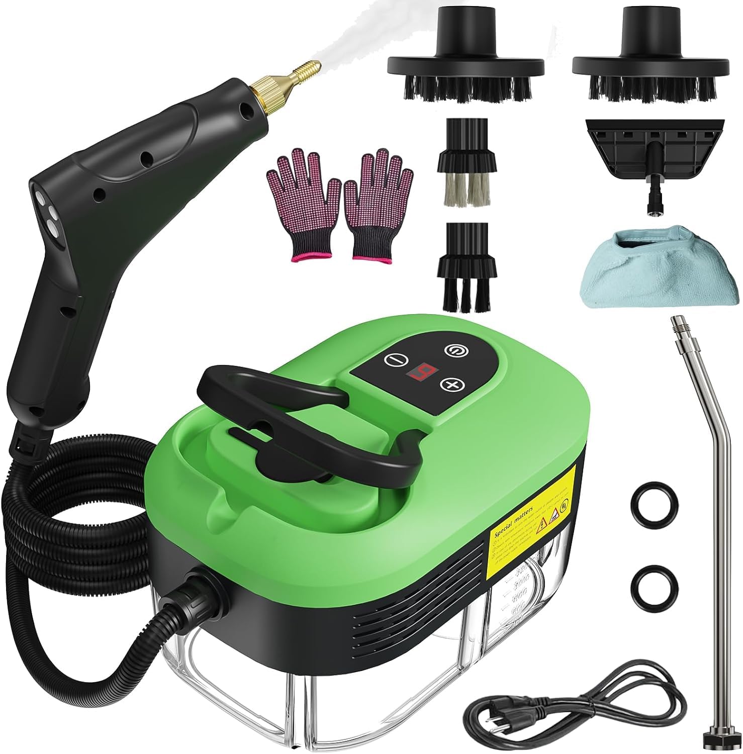 Handheld Steam Cleaner for Home, 2500W High Temperature Pressurized Machine, 1.2L Water Tank, Handle-controlled Steam Output, Portable Cleaning Steamer for Car, Bed Bugs, Furniture, Grout (Green)