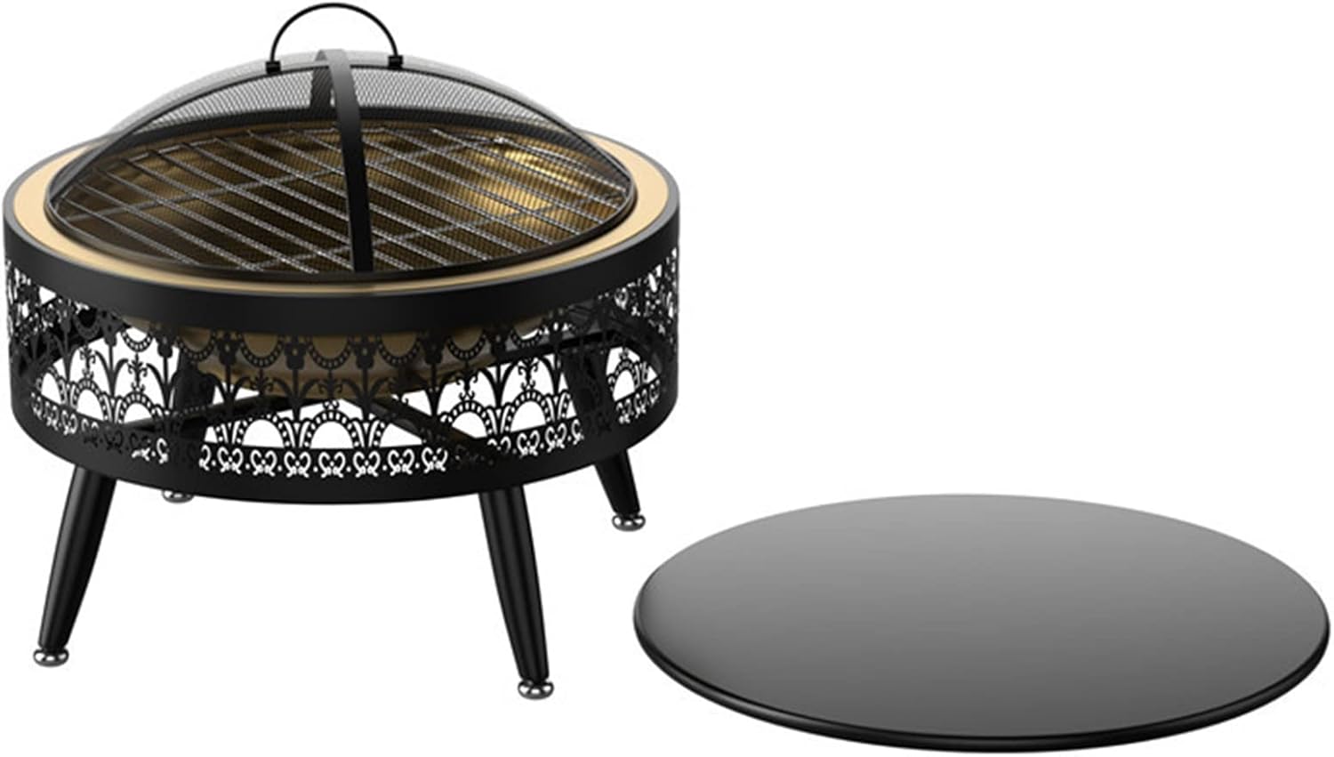 LXLZYXSF Wood Burning Fire Pit Bowl with Table Top, Round Tea Table, Metal Fire Basin for Outdoor Indoor Yard Garden Deck Porch Living Room Patio (Color : Deep Coffee, Size : 52.5cm/20.6inch Wide)