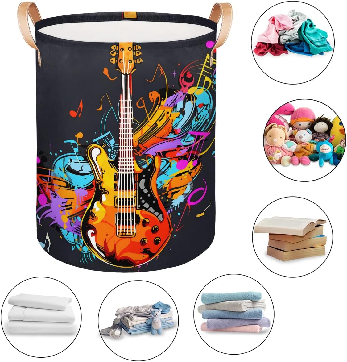 Guitar Music Note Laundry Basket Guitar Music Note Laundry Hamper Collapsible Waterproof Storage Bins Clothes Storage Basket for Dorm Family Toys Storage