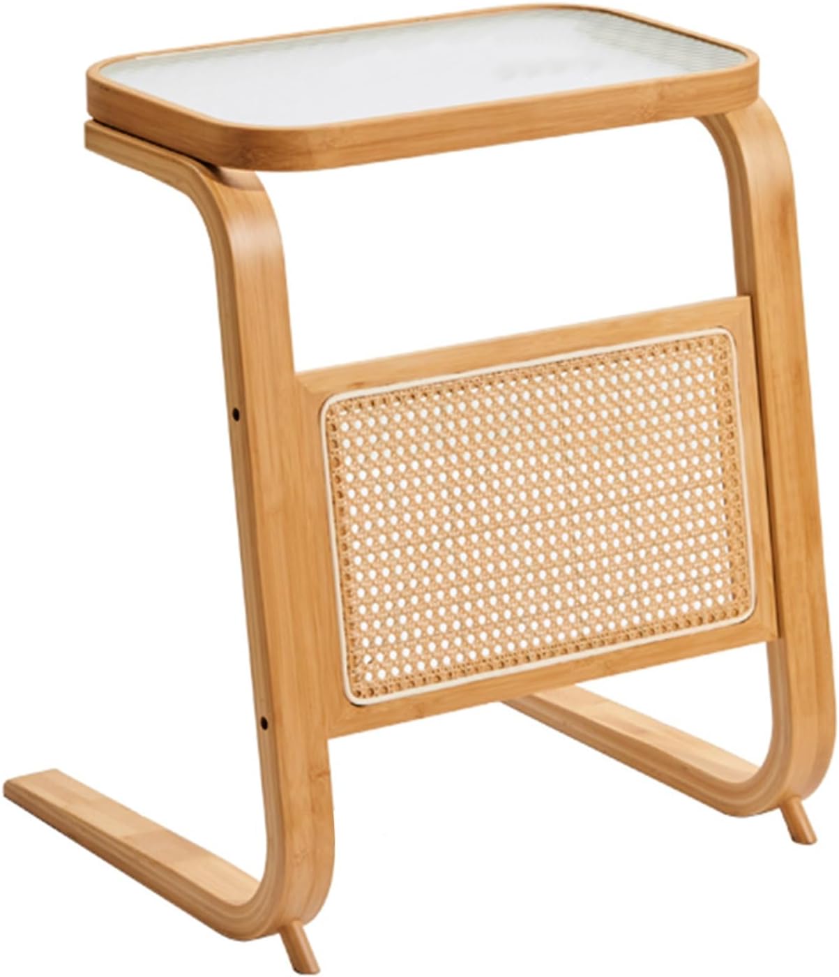 Robot Vacuum Storage Rack Resin Rattan Storage Cabinet C-Shaped End Tables Bamboo Robot Vacuum Stand Cabinet for Living Room, Bedroom, Kitchen, Office, Home, Balcony, Apartment Garage