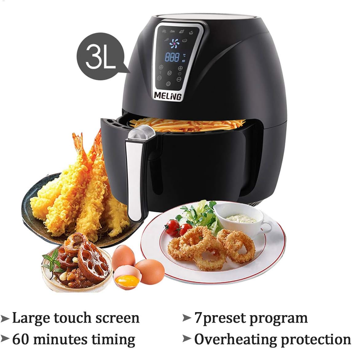 Air Fryer 3L Small Air Fryer Oven Kitchen Appliance Oil Free Air Cooker Fryer Electric (BLACK)