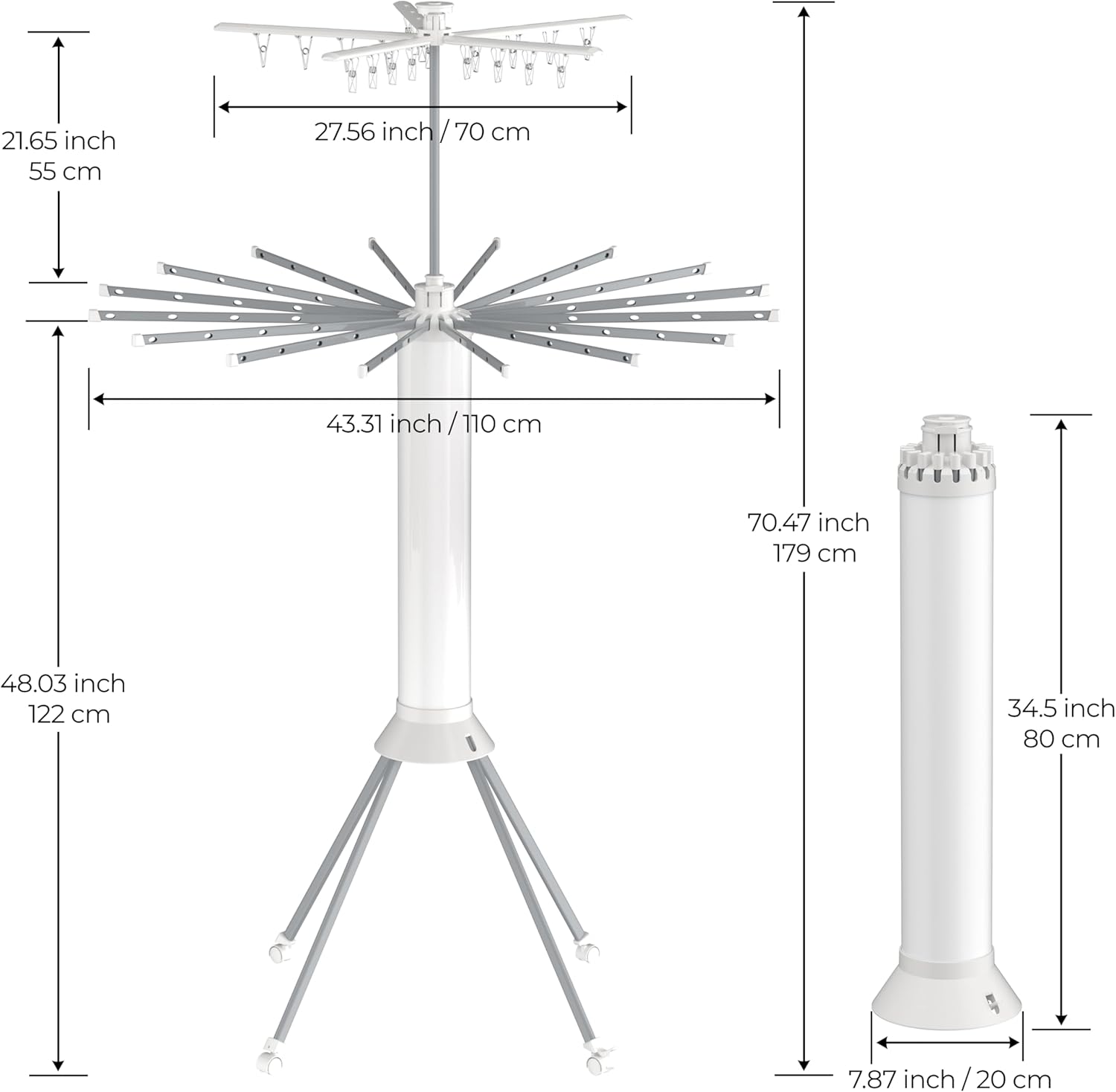 Clothes Drying Rack Foldable, 4-Legged Double Dryer Rack with 20 Clips, Laundry Drying Rack with 4 Pulleys, Portable Drying Rack Clothing, Collapsible Indoor Hanging Dry Rack for Clothes, Socks, Towel