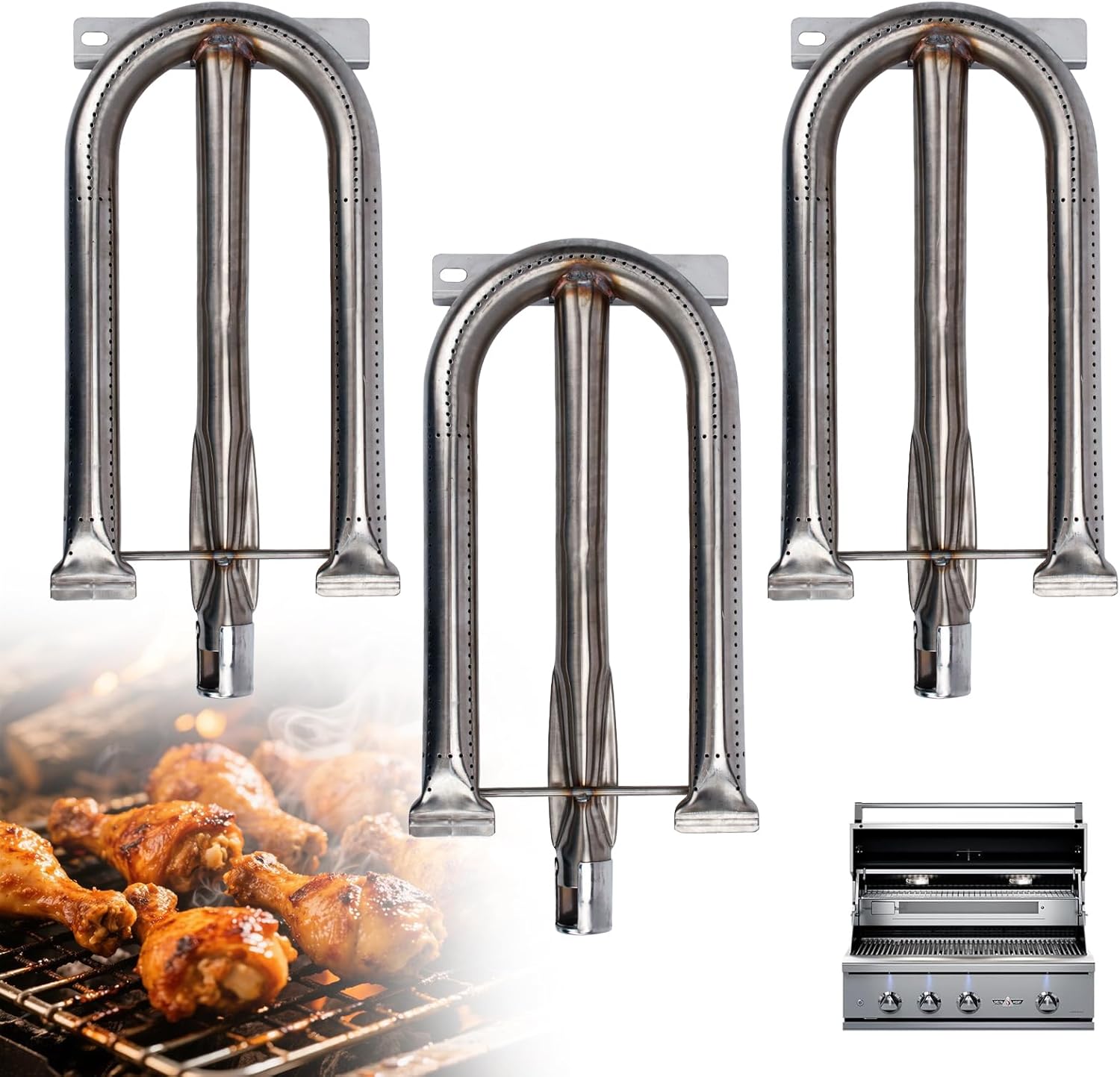 S13365 Grill Burner Replacement Parts for Delta Heat 32 38 Inch BBQ Grill 304 Stainless Steel U Burner for Delta Heat, for All Kinds of Barbecue Events，3 Pack