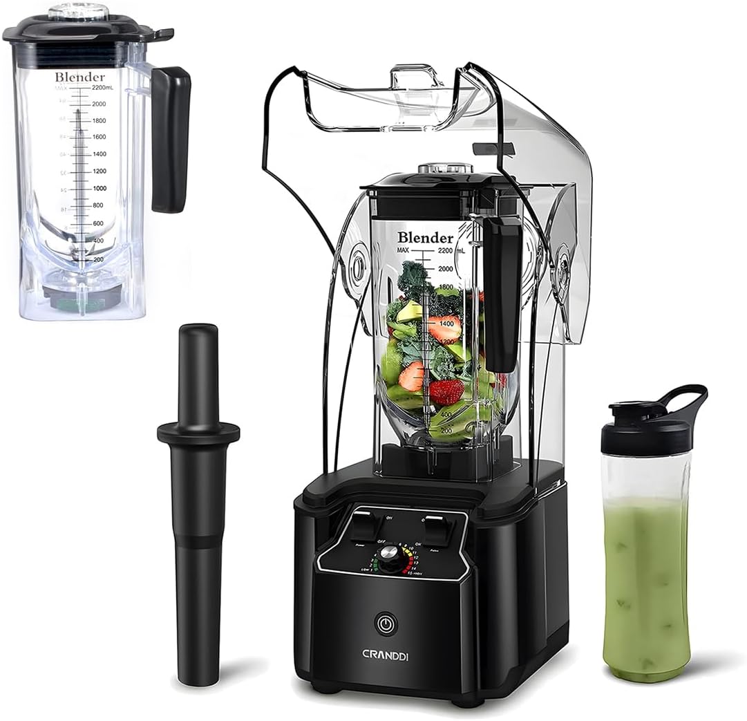 CRANDDI Commercial Quiet Blender K90 with BPA-FREE 80oz Pitcher