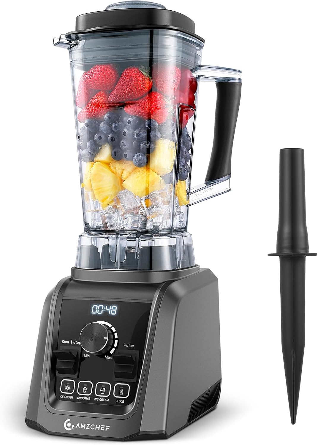 AMZCHEF Professional Blenders for Kitchen, 1800 W Smoothie Blender with Infinitely Variable Speed and 5 Functions, 68 oz Blender for Smoothies, Puree, Ice Crush, Ice Cream, Soup, Juice, Grey