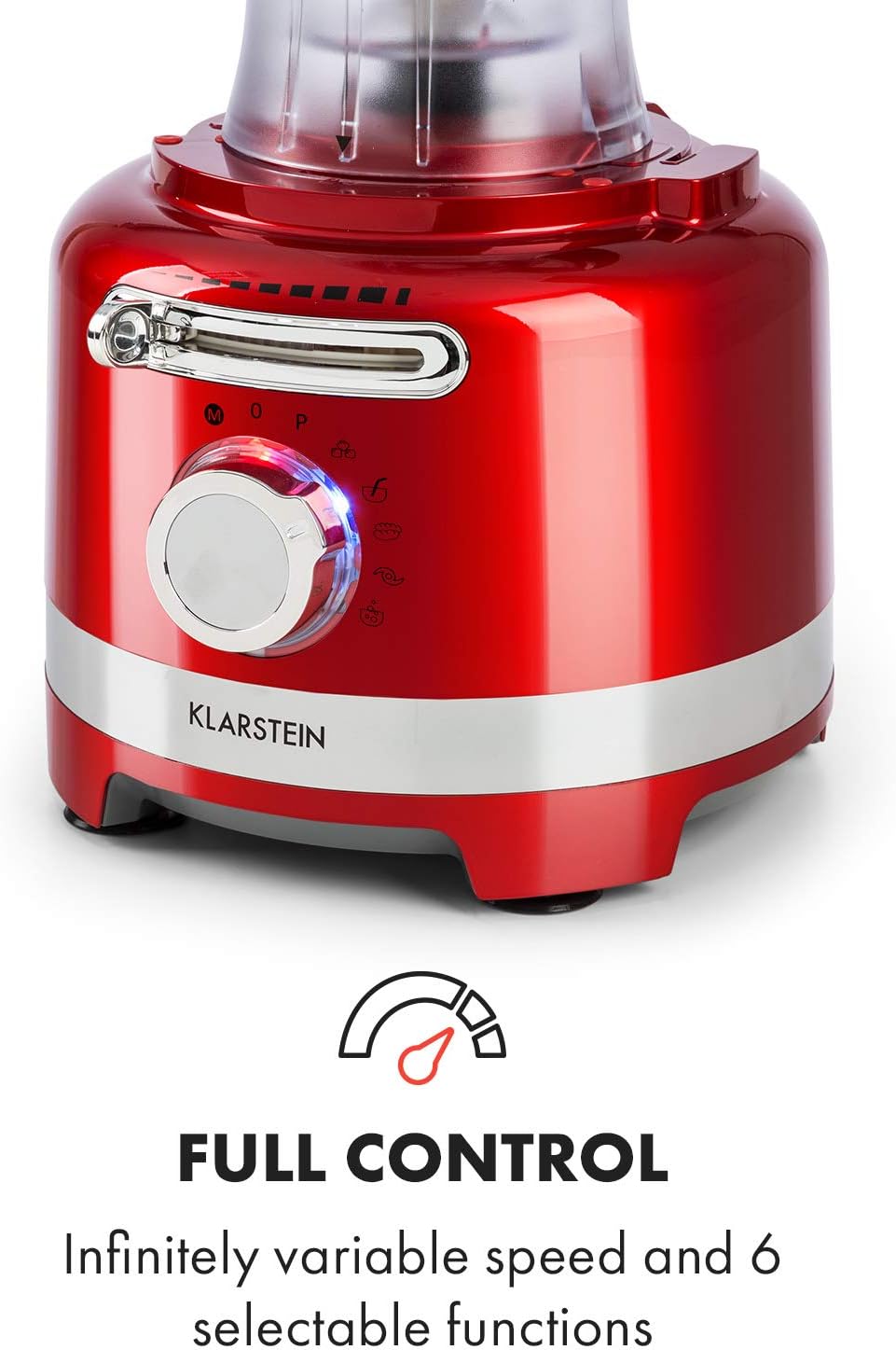 Klarstein Luca Multi-Function Mixer Blender Chopper Kitchen Grater Juicer Food Processor, 1000 Watt, Stepless, 6 Levels, BPA Free, 3 Litres, 3 L Measuring Cup, Spatula, Red