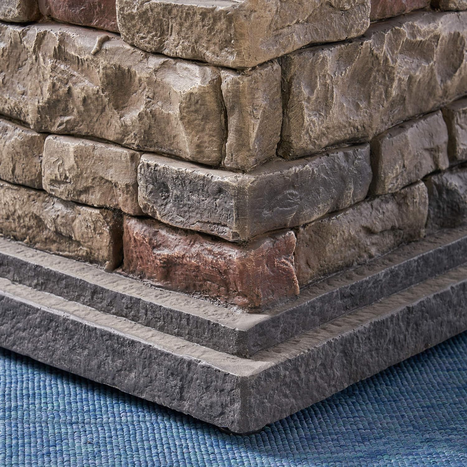 Great Deal Furniture GDFStudio Outdoor 4-Seater Acacia Wood Club Chairs with Firepit, Brown Patina Finish and Dark Teal and Stone