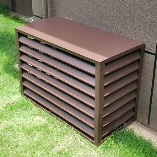 Aluminum Central Air Conditioner Protection Cover For Outside Units, Outdoor Freestanding Privacy Screen Fence Panels Trash Can Enclosure Flower Stand Decorative Outdoor AC Unit Cover ( Color : Brow