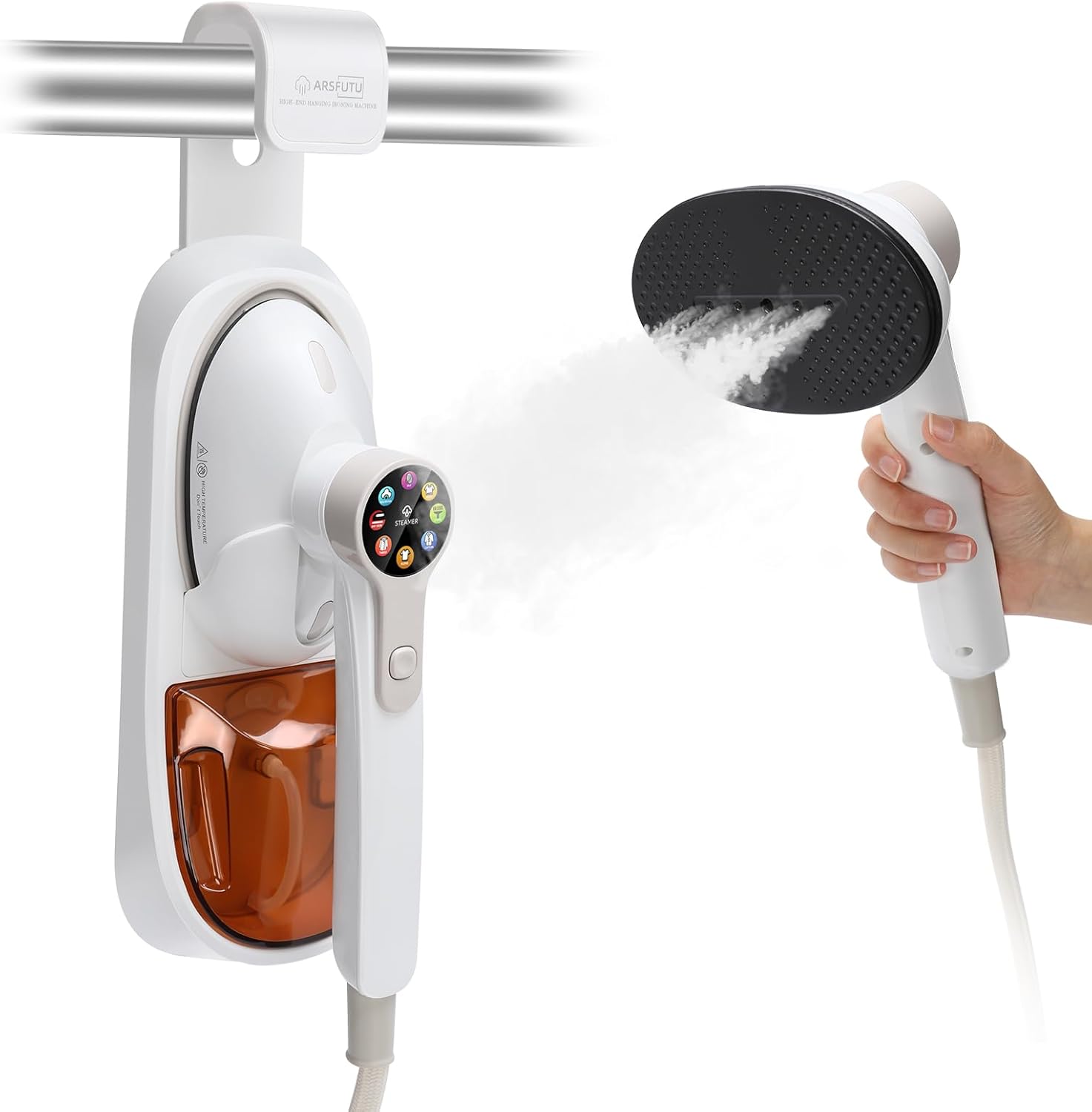 2 in 1 Steamer for Clothes 1450W Steam Station Iron Clothes Steamer Iron Handheld 8-Level Steam & Dry Ironing with LCD Display Auto-Off, Self Cleaning for Household