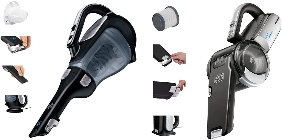 BLACK+DECKER 20V Hand Vacuum, Cordless, with Pivoting Nozzle, Easy to Empty Dust Bowl, Washable Filter (BDH2000L) & 20V Max Handheld Vacuum, Cordless, Grey (BDH2000PL)