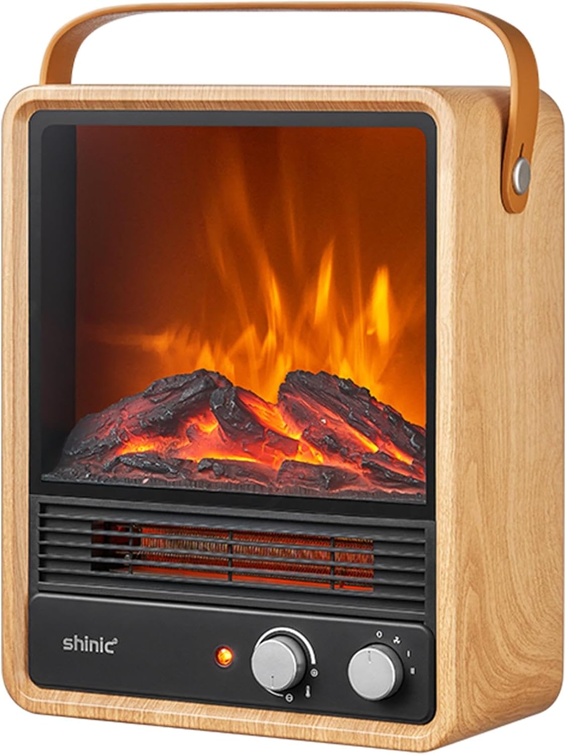 Shinic Electric Fireplace Heaters for Indoor Use,1500W Space Heater with Crackling Sound & 3D Realistic Flame, Safety Protection, Portable Fireplace Heater for Home Office Christmas Decoration, Oak