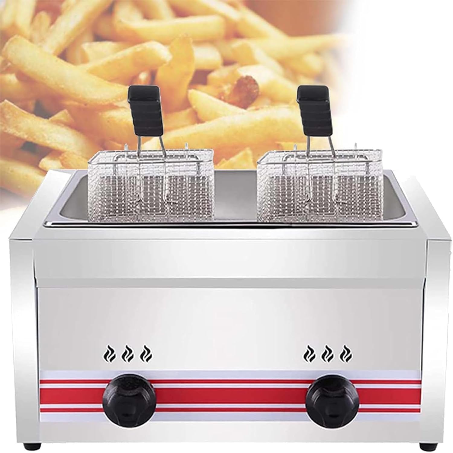 Commercial Electric Fryer 10l/20l Stainless Steel Fryer with Frying Basket, Adjustable Temperature and Time, Suitable for Onion Rings and Fried Chicken Snack Shops,Singlecylinder20l