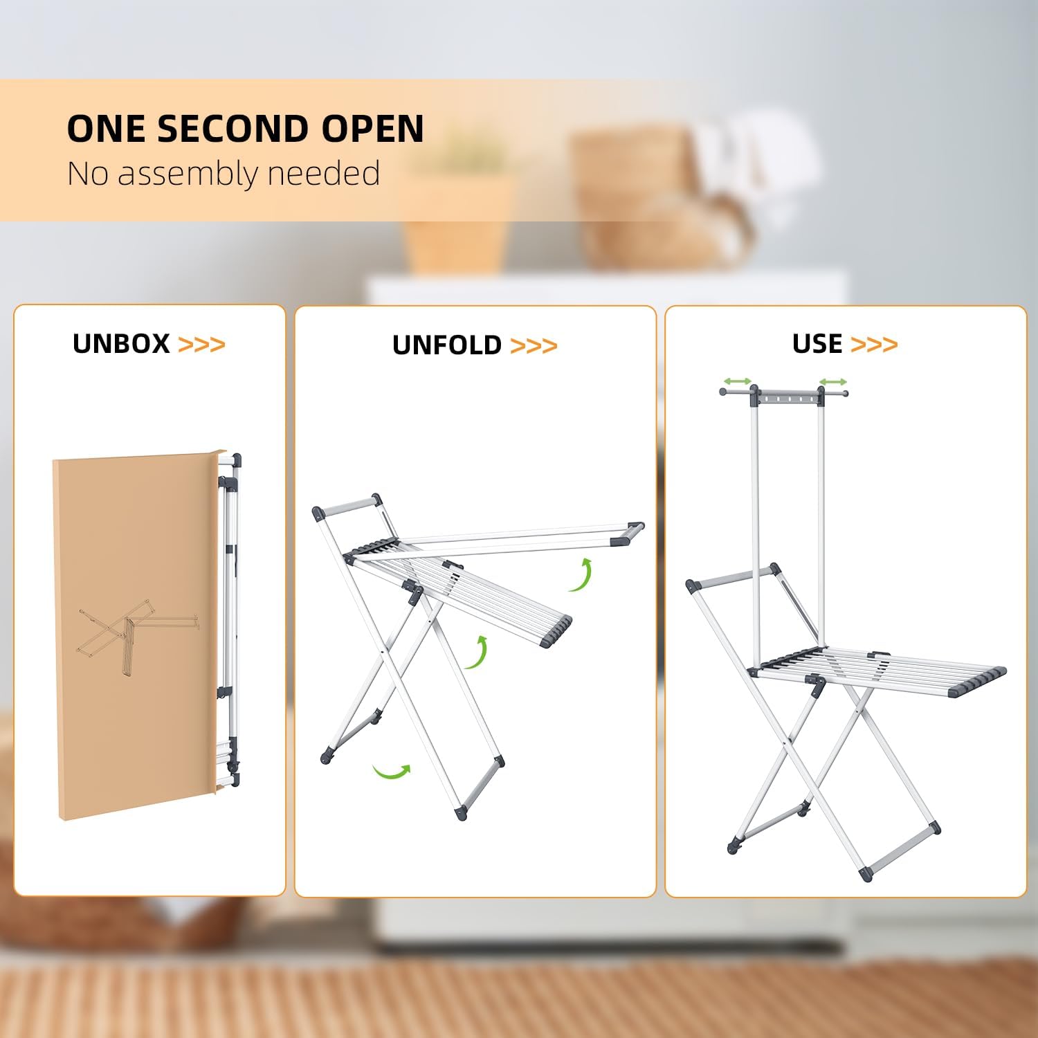 Clothes Drying Rack, Foldable Laundry Rack for Indoor Outdoor, 10pcs Sock Clips, Collapsible Space-Saving Drying Rack for Clothes Towels Dolls, White (Gray-Hanger)