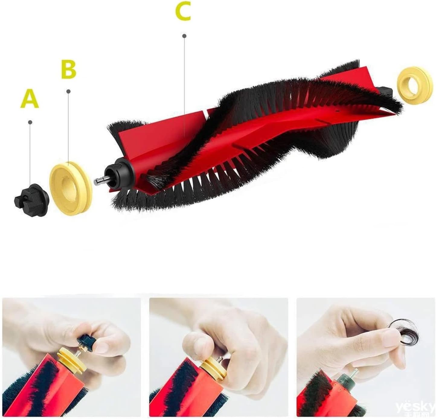 Main Roller Side Brush Filter Mop Wipes Fit for Roborock S6 S60 S6 Maxv Vacuum Cleaner Parts and Accessories(Light Yellow)