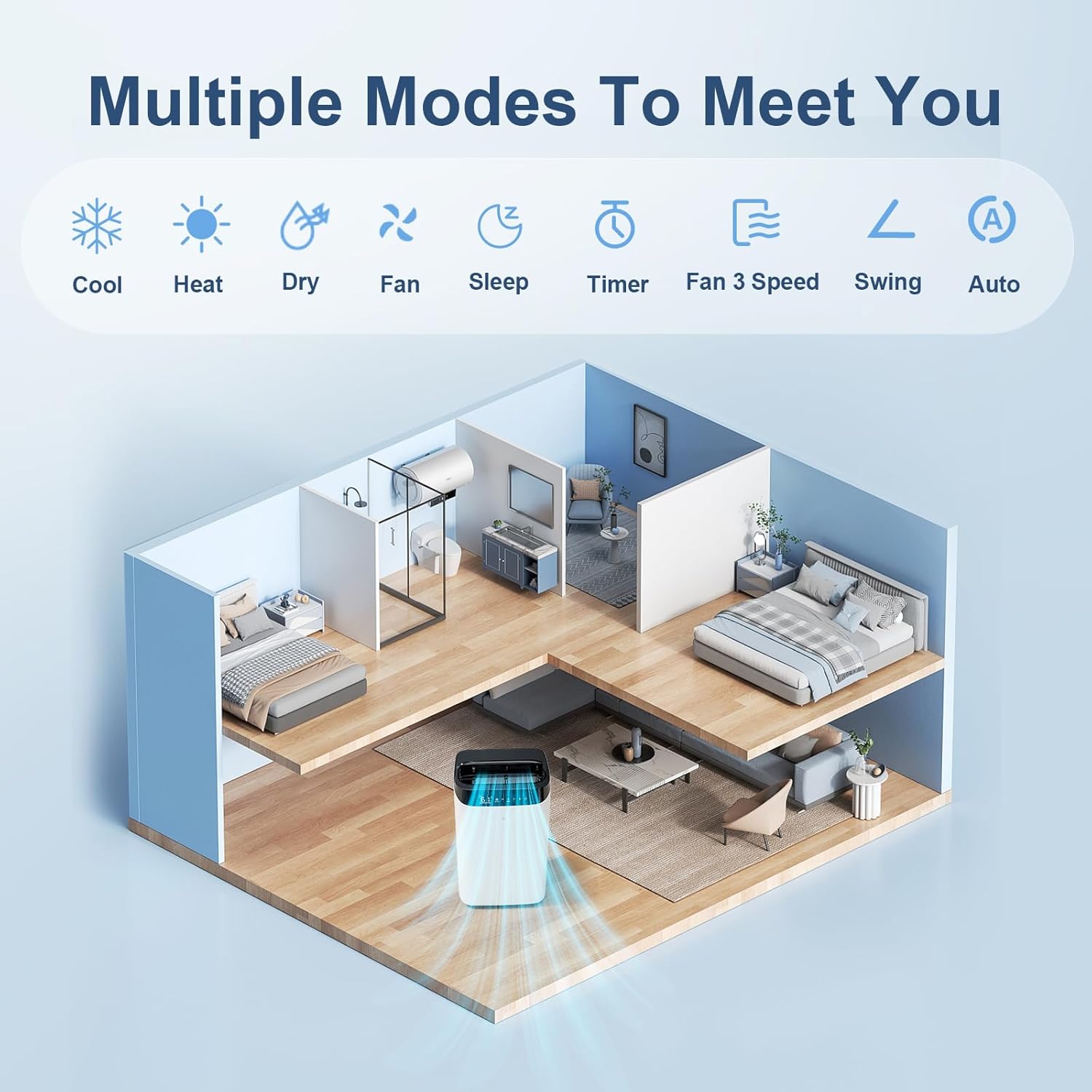 14000 BTU Portable Air Conditioner and Heater for Room up 700 Sq. Ft.,4-IN-1 Quiet Portable Ac Unit with Heater Dehumidifier Fan Function, Remote Control, Sleep Mode, 24H Timer (Black)