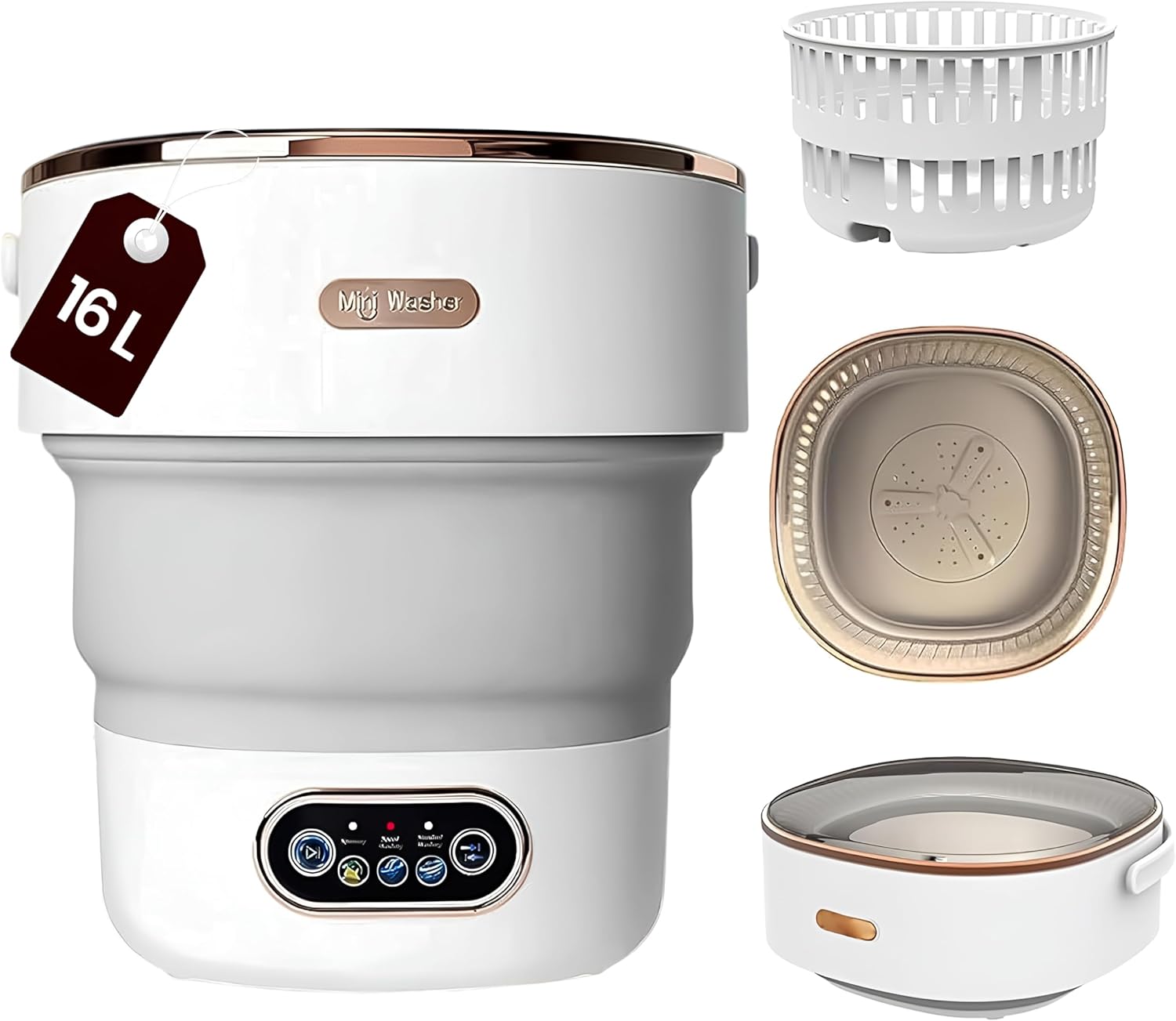 Portable Washing Machine, 16L Mini Washing Machine with Foldable Design, Portable Washer for Travel, Mini Washer with 3 Cleaning Modes, Compact deisgn for Small Clothes