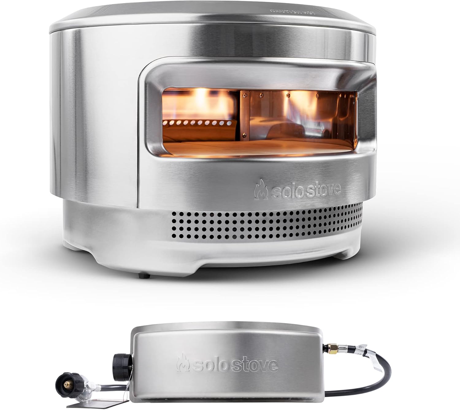 Solo Stove Pi Pizza Oven, Wood & Gas Burner | Incl. Stainless Steel Outdoor Maker, Burning Assembly, Burner, Cordierite Stone (13 mm thick), H: 15.125 in x Dia: 20.5 in, 30.5 lbs, silver
