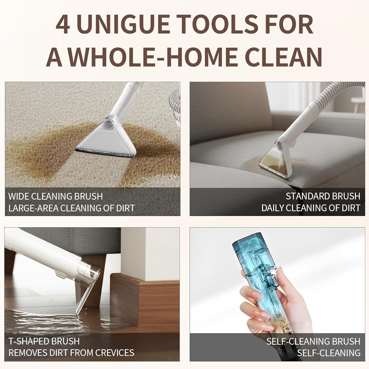 COCEAN Multi-Purpose Portable Upholstery and Carpet & Area Rug Cleaner with Shampooer, Car Interiors Machine Powerful Suction Spot and 260ML Deep Stain Cleaning Shampooer for Pets, 4 Cleaning Tools