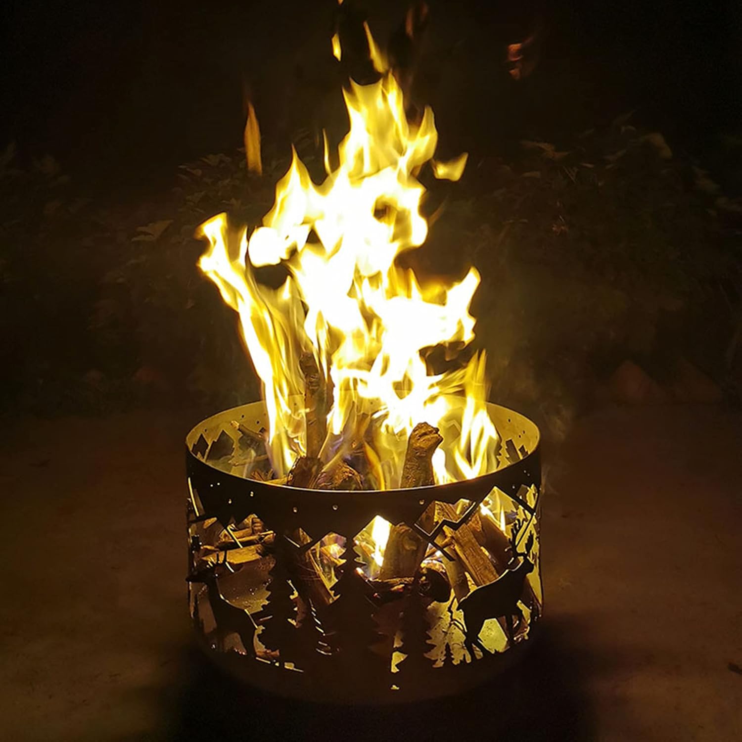 Outdoor Fire Pits, Wrought Iron Bonfire Firepit Bowl, Hollow Pattern Wood Burning Fireplace Stove, Patio Heater, BBQ Grill Heating Basin for Camping,rd, Garden, Party