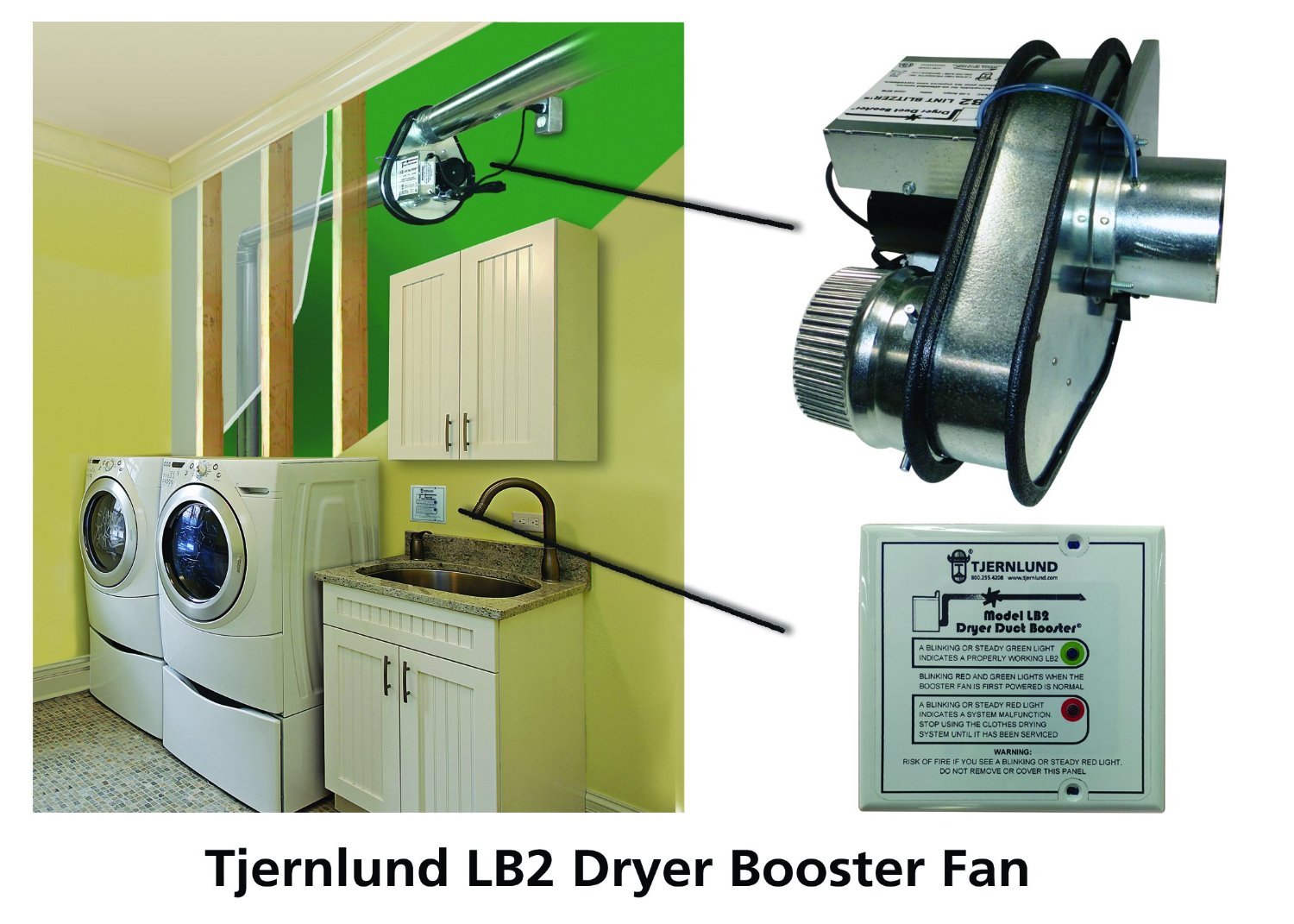 Tjernlund LB2 No-Clog, Zero Maintenance DEDPV Dryer Duct Booster Fan with Automatic Activation