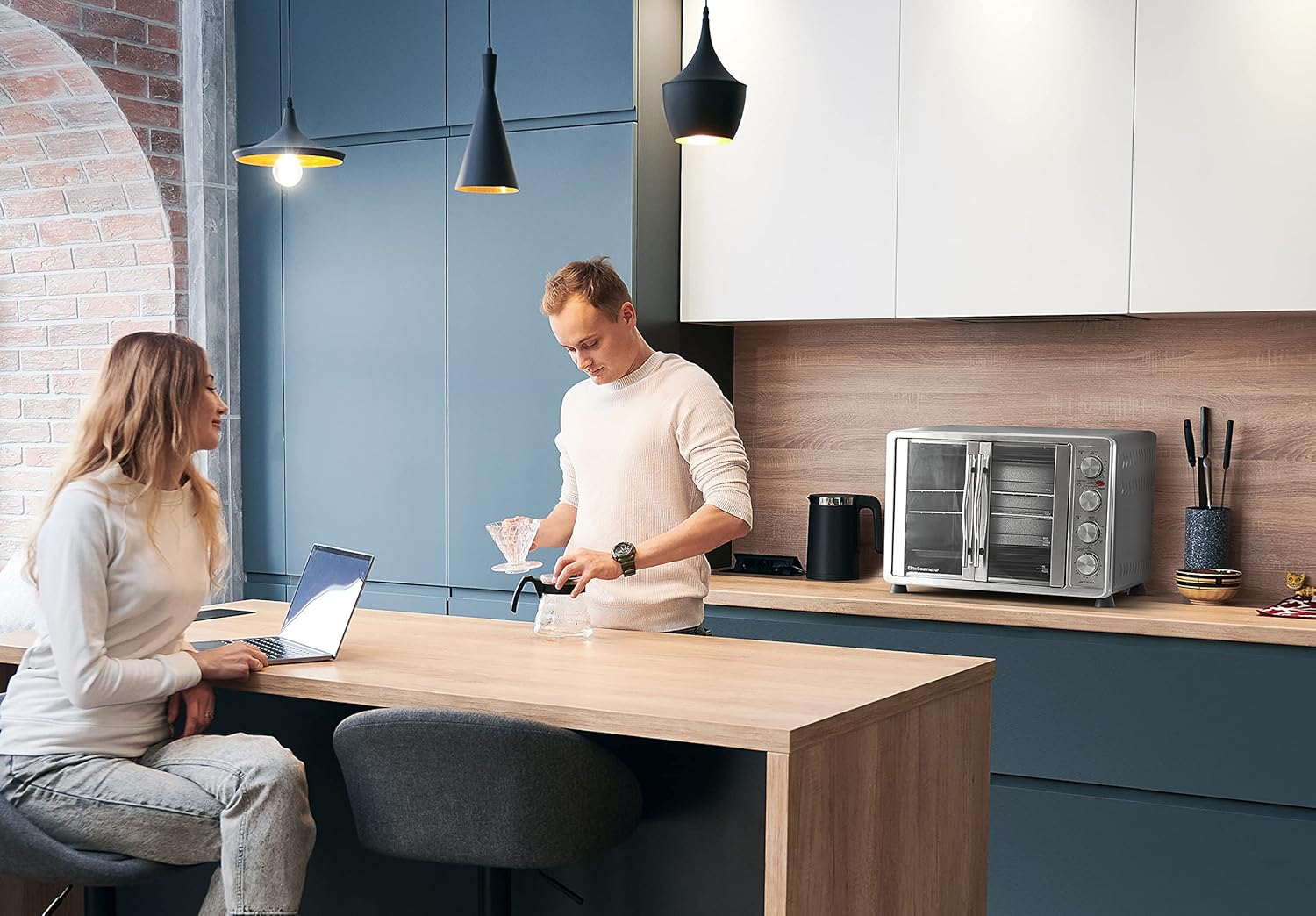 Elite Gourmet ETO4510B French Door 47.5Qt, 18-Slice Convection Oven 4-Control Knobs, Bake Broil Toast Rotisserie Keep Warm, Includes 2 x 14