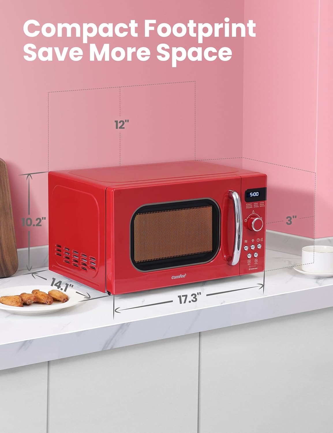 COMFEE' Retro Small Microwave Oven With Compact Size, 9 Preset Menus, Position-Memory Turntable, Mute Function, Countertop, Perfect For Small Spaces, 0.7 Cu Ft/700W, Red, AM720C2RA-R