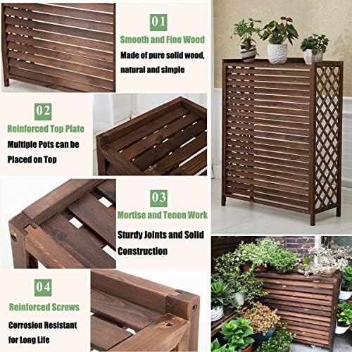 Weatherproof Shutters Central Air Conditioner Cover for Outside Units, Solid Wood Air Conditioner Fence Privacy Screen Plant Stand, Freestanding Shelf Decoration Rack, Shutter Design (Size
