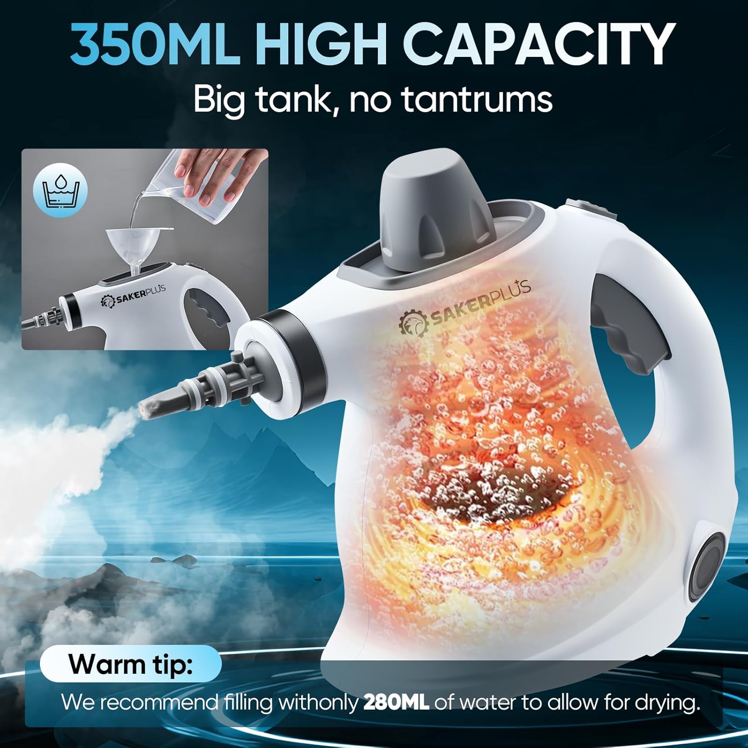 Steam Cleaner,Steam Disinfection Cleaner with 13 PCS Accessories,Pressurized Handheld Multi-Surface Steamer with Safety Lock & 350ML Large Capacity for Home, Car, Kitchen, Bathroom Cleaning