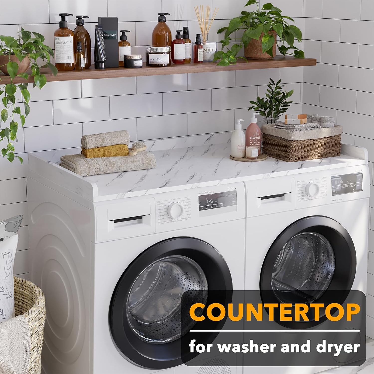 SpaceAid Washer Dryer Countertop, Laundry Wood Shelf Topper with Edge, 54