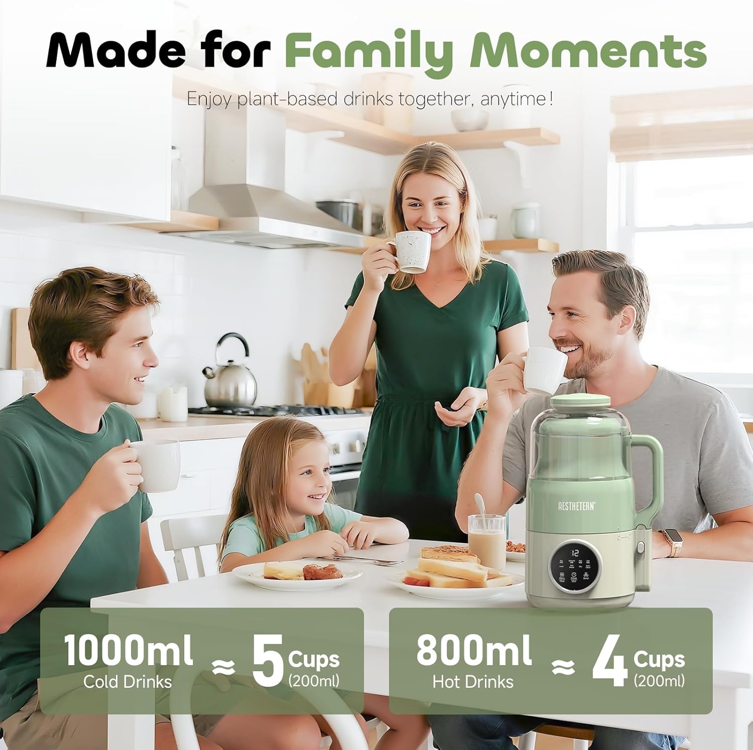 Nut Milk Maker Machine, Soy Milk & Oat Milk Maker with 8 Presets, High-Speed Blender, Auto-Clean, Delay Start, 33oz Almond Milk Maker for Plant-Based & Dairy-Free Beverages, Green