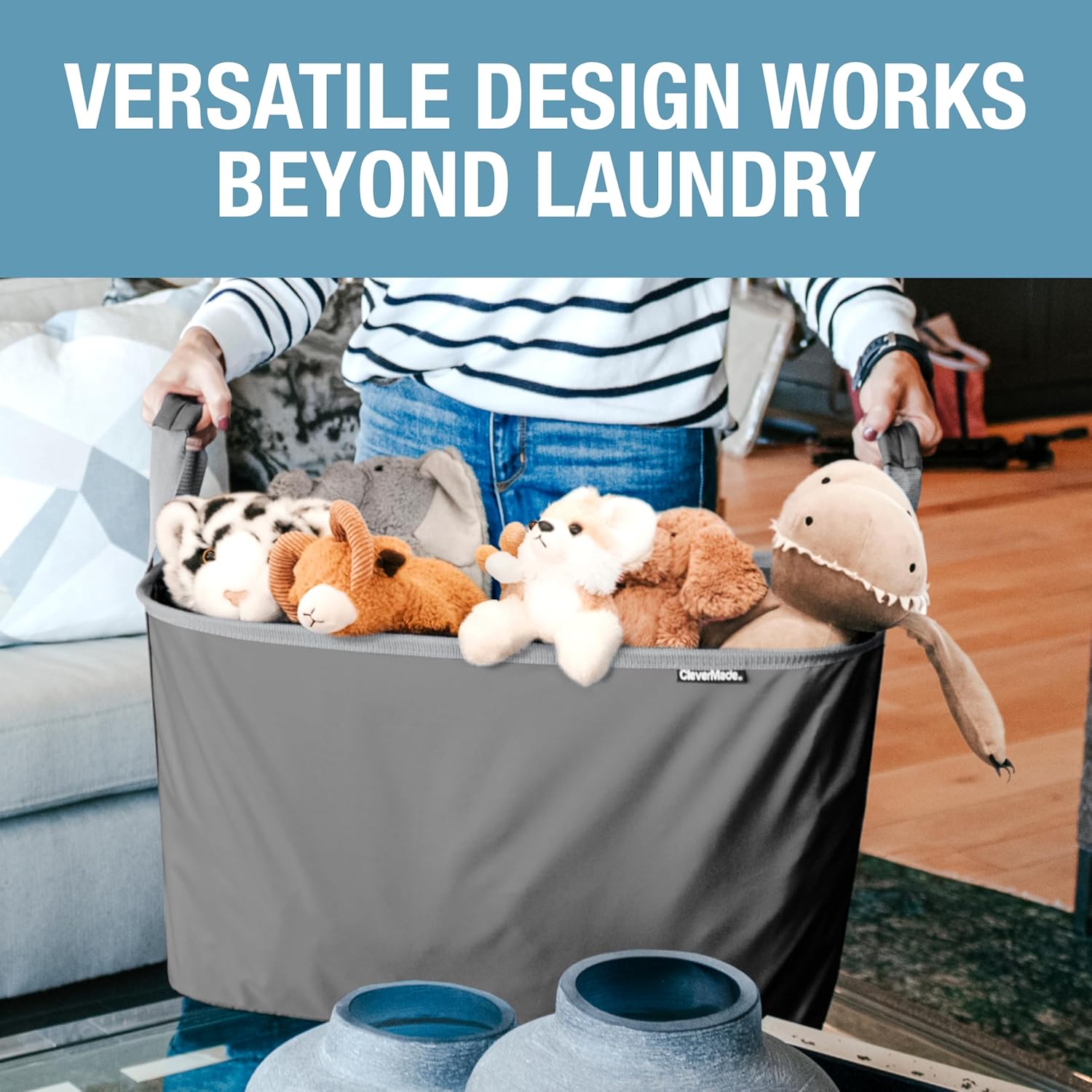 CleverMade Collapsible Laundry Basket Hamper - Shadow Stone Gray 2-Pack 60L - Space Saving Storage Organizer with Handles Foldable Home Organization