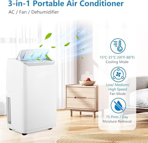 TrailBlaze Portable Air Conditioner,14000 BTU 3-IN-1 Cooling AC Unit with Dehumidifier & Fan, Cools Room up to 750 Sq.Ft, Air Cooler with Remote Control/24Hrs Timer/Moveable Wheels/Washable Filter