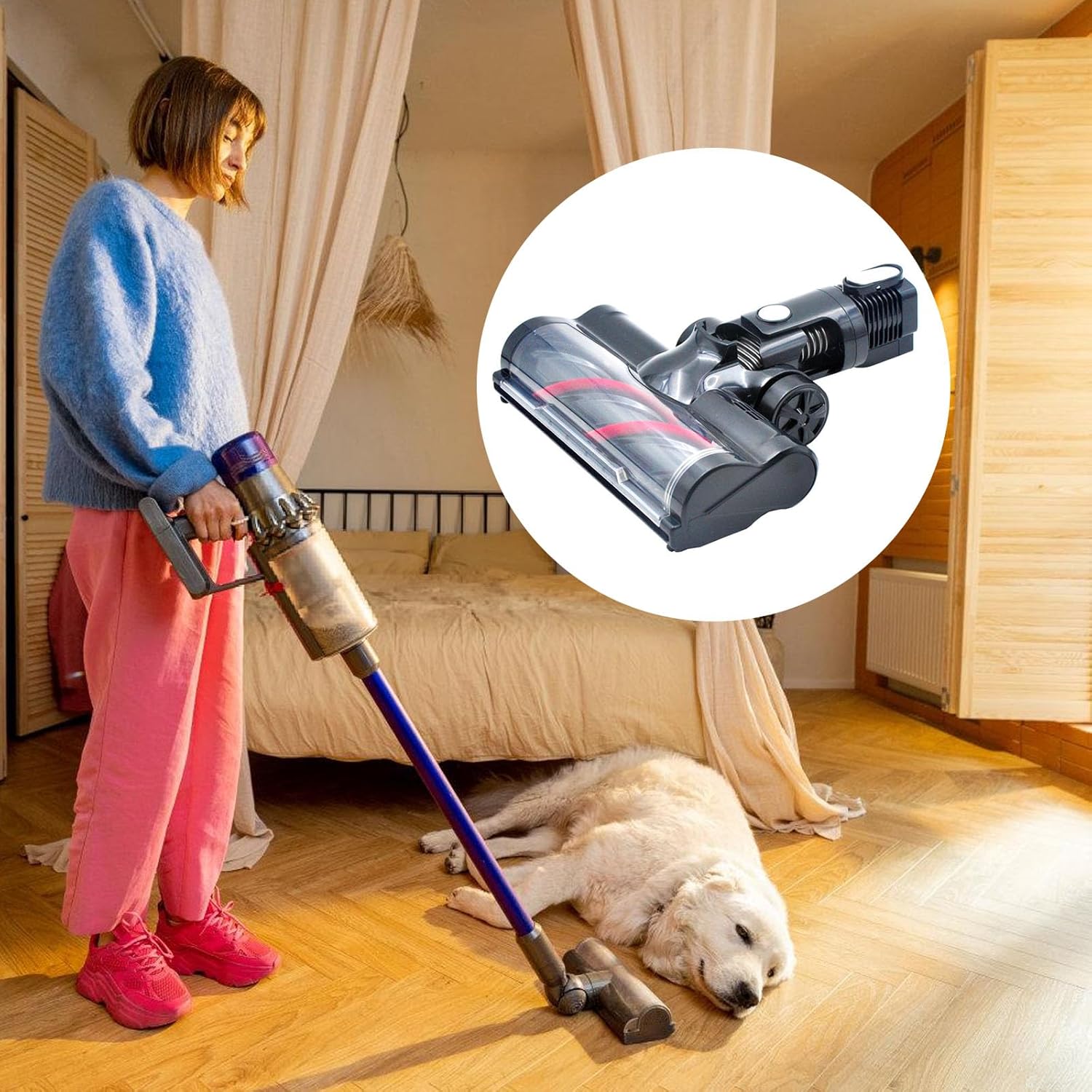 Ergonomic Vacuum Brush Head for Pet Hair Removal Carpet and Hard Floor Assembly Replacement Accessories Flexible Corner