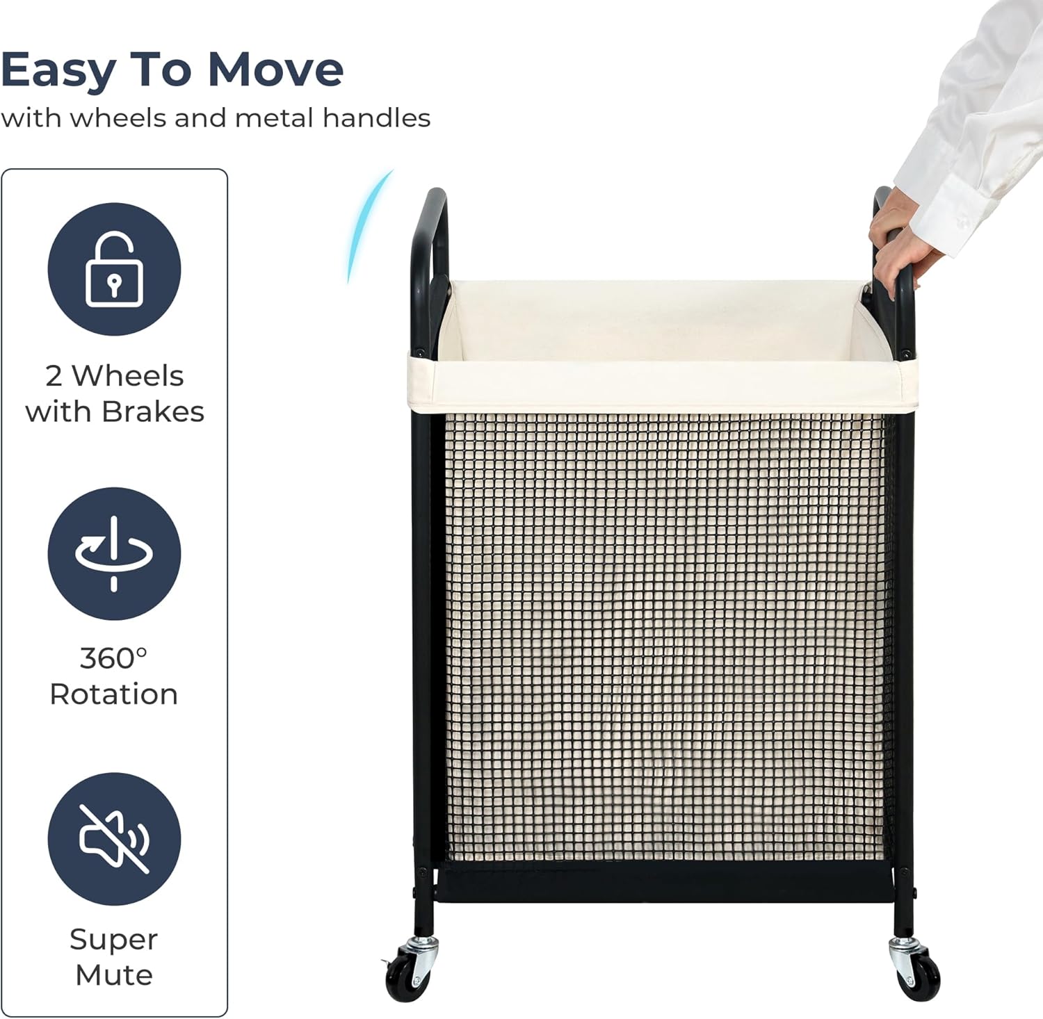 STO STO Laundry Hamper, 90L Rolling Laundry Sorter Cart with Removable and Washable Liner Bag, Clothes Hamper with Wheels and Metal Handle for Laundry Room and Bedroom