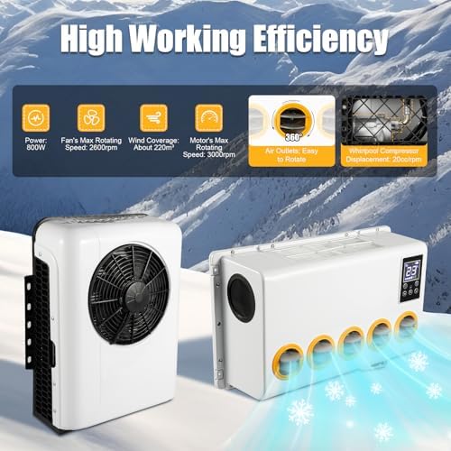 12V Universal Truck Parking Air Conditioner Unit DC Fast Cooling,Truck Air Conditioner Camper A/C Unit 6 Hours Using 6800 BTU For RV,Truck,Farm Car,Van,Excavator,Bus,Car,Pickup,Etc