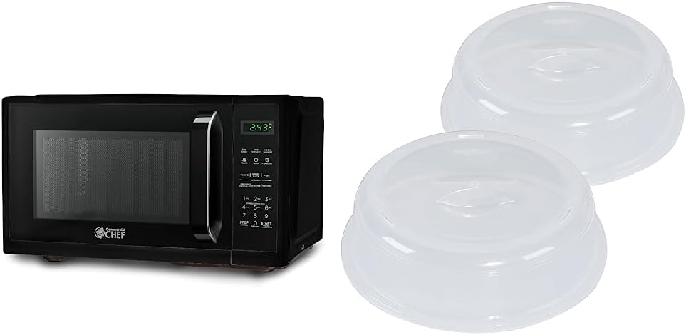 COMMERCIAL CHEF Small Microwave 0.9 Cu. Ft. Countertop Microwave with Touch Controls & Digital Display, Black & Nordic Ware BPA-free and Melamine Free Plastic Splatter Microwave Cover