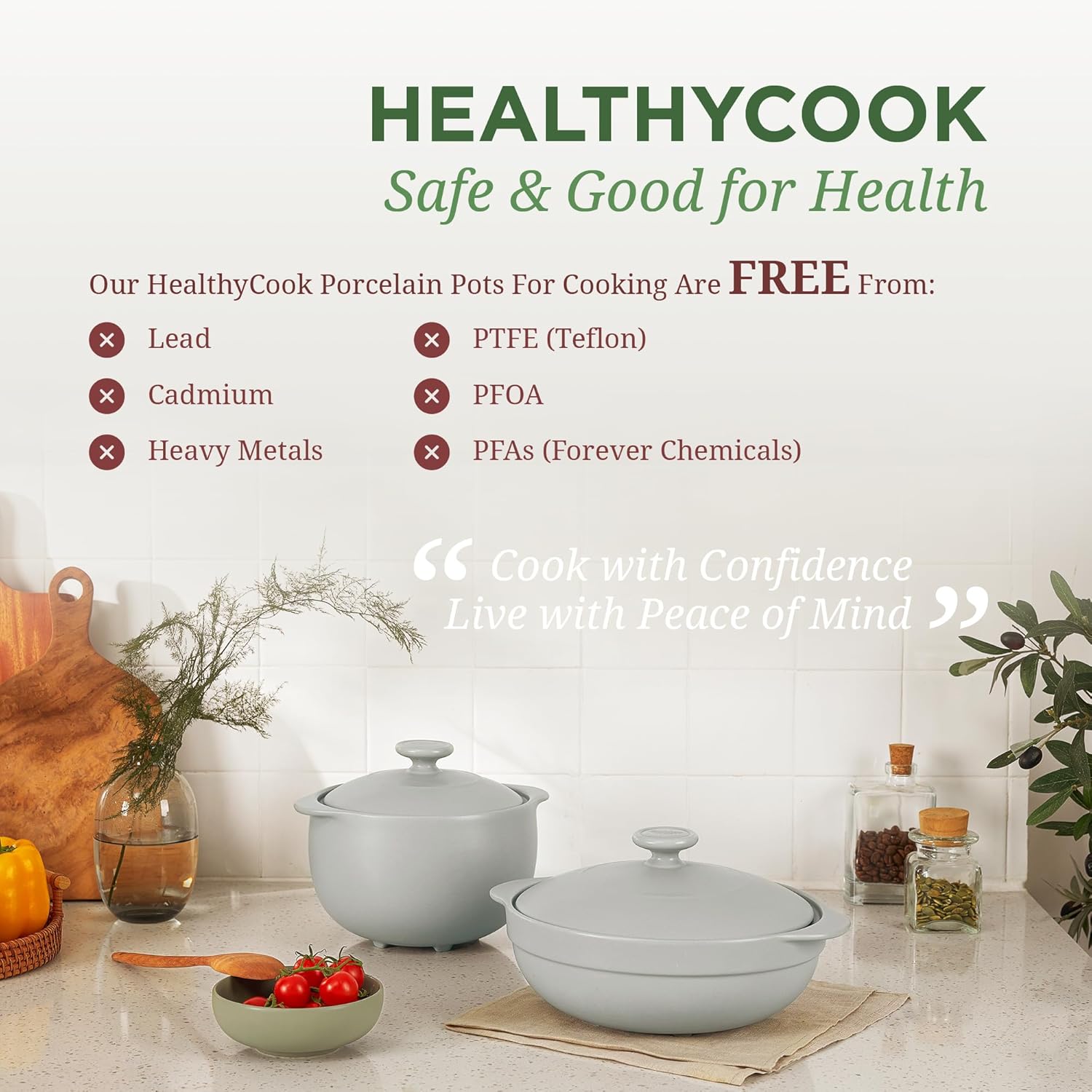 Minh Long 3.17 qt Porcelain Clay Pot for Cooking, Casserole Dish with Lid, Clay Pots for Cooking, Dutch Ovens for Stew, Soup, Steam, Oven & Microwave Safe, Heat Resistant (Vesta, 3.17 qt - Grey)