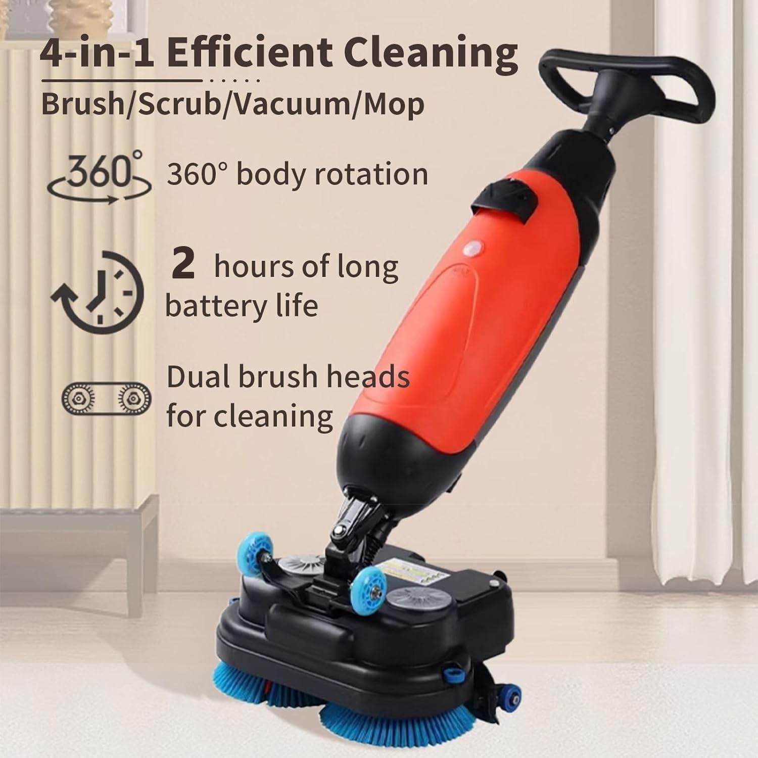 Carpet Cleaning Machine and Floor Scrubber, 360 RPM Dual-Brush Rotary Floor Washer, Cordless Design Mini Floor Cleaner, 13000 ft²/h Efficient Cleaning for Commercial Spaces, Schools, Offices White