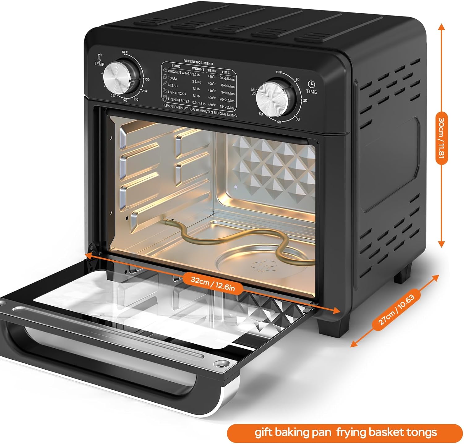 11QT Compact 2-Slice Air Fryer Toaster Oven, 1500W Convection Countertop Oven with Reference Menus, Adjustable Time & Temperature, Ideal for Singles & Couples, Black