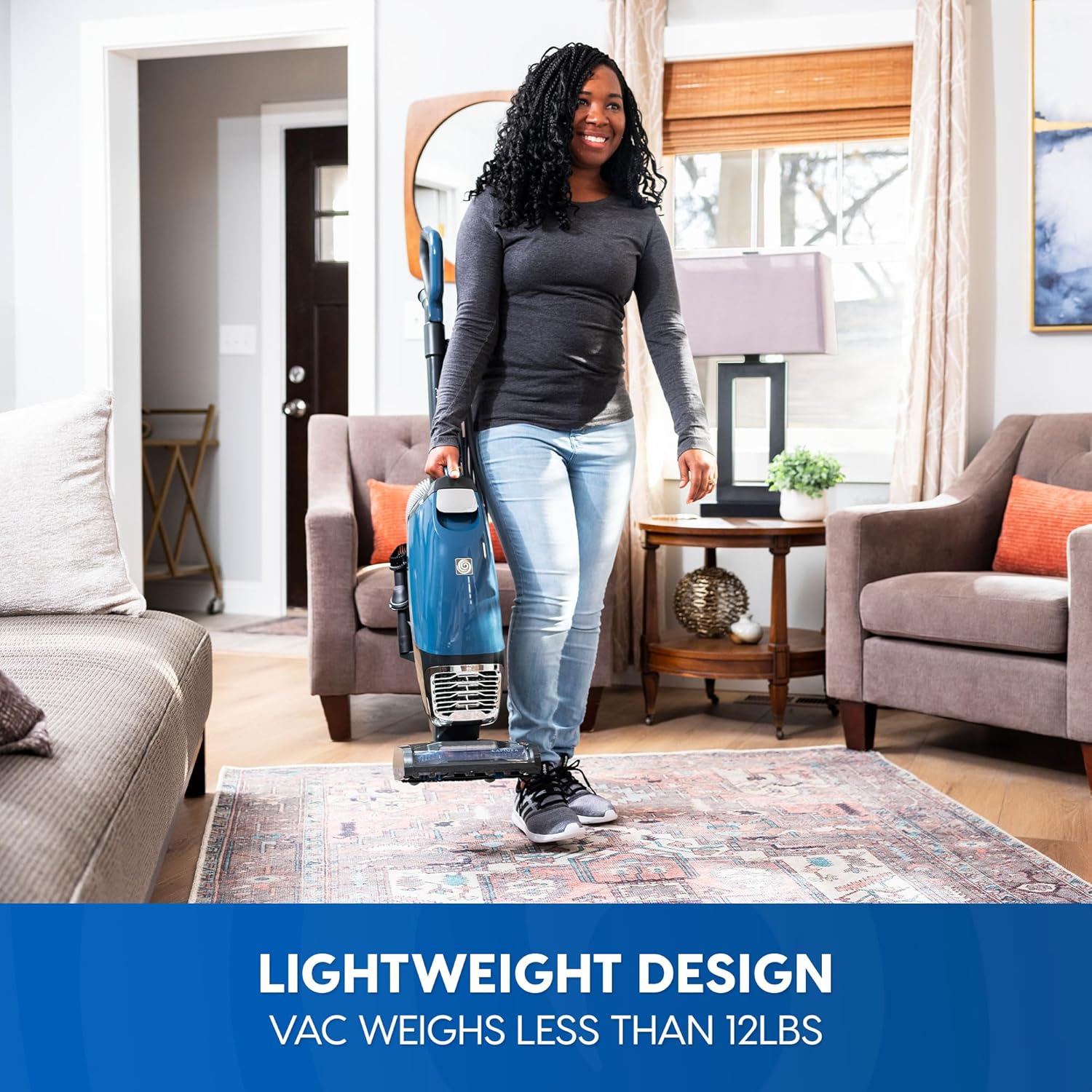 Vacmaster UB0302E Bagged Upright Vacuum Lightweight Cleaner 2-Motor Power Suction with HEPA Filtration, LED Headlight for Pet Hair, Carpet and Hardwood Floor, Blue