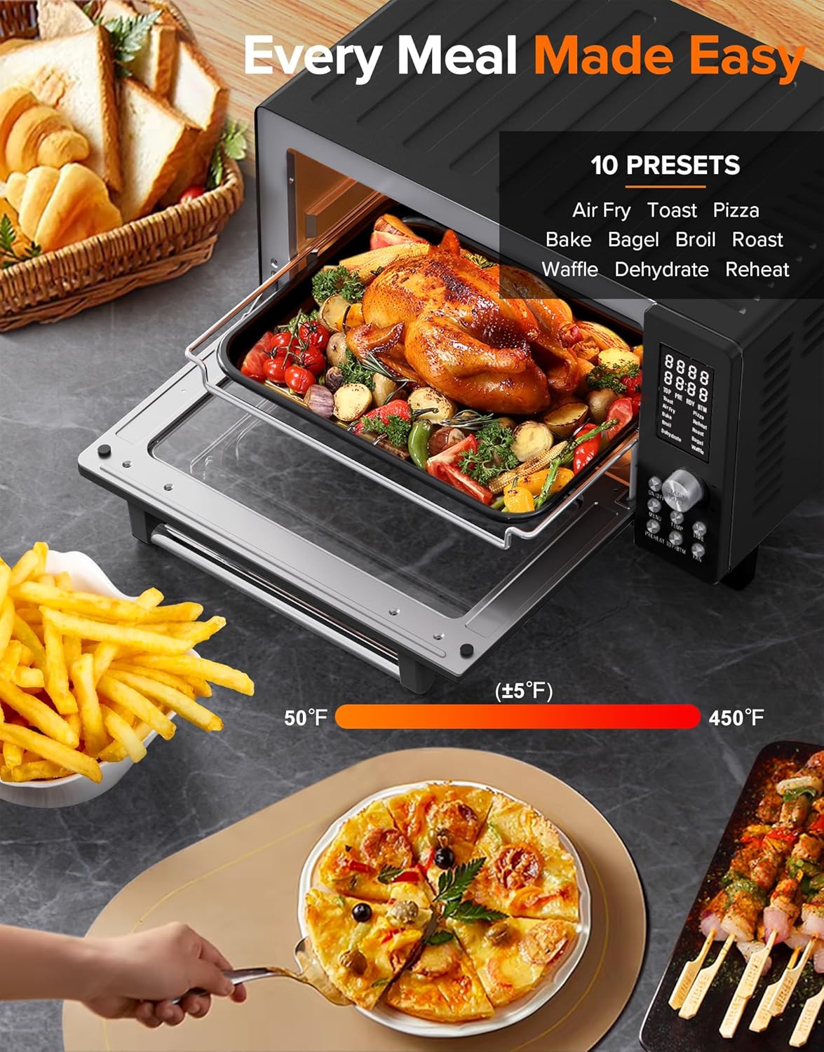 Nuwave Bravo Pro Smart Air Fryer Toaster Oven Combo, Airfryer Convection Oven Countertop, 10-in-1 Functions with Quicker & Even Crisp Technology, 1800W, 50-450°F, PFAS-Free, 21QT, Black