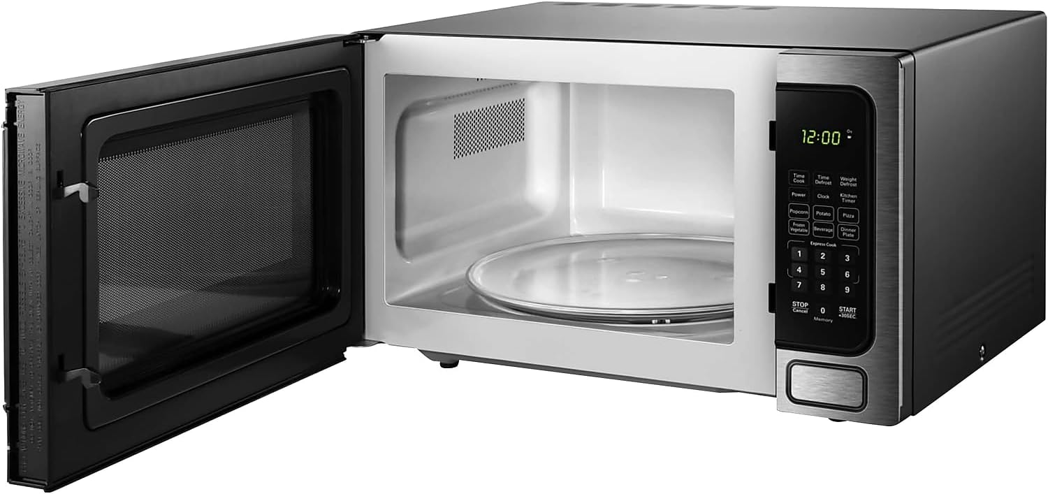 Danby Designer DDMW1125BBS 1.1 cu. ft. Countertop Microwave in Stainless Steel 6 Convenient Auto Cook Options including Popcorn, Potato, Pizza, Frozen Vegetables, Beverage