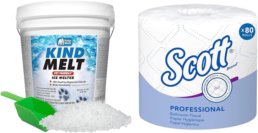 HARRIS Kind Melt Pet Friendly Ice and Snow Melter & Scott® Professional Standard Roll Toilet Paper (04460), with Elevated Design, 2-Ply, White