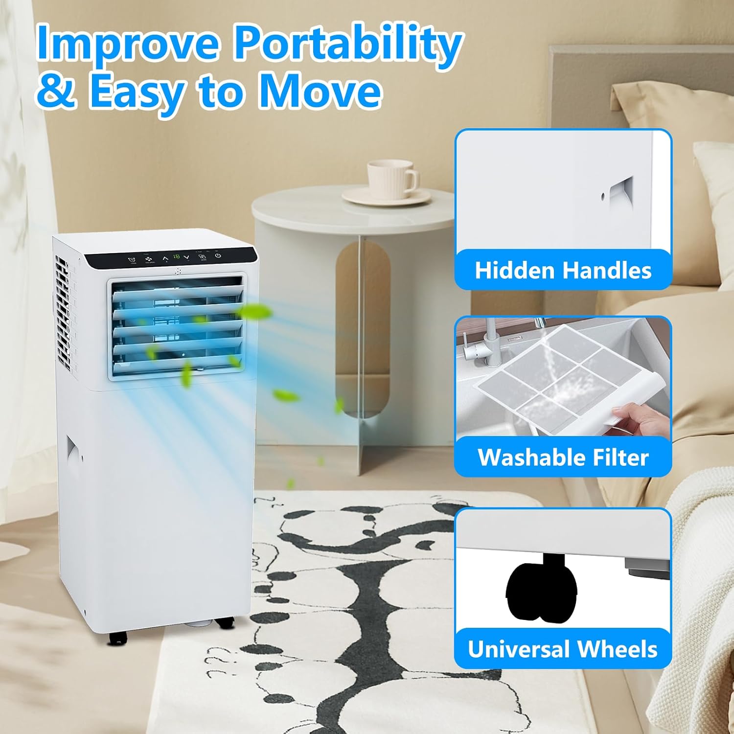8000 BTU Portable Air Conditioner, 350 Sq.Ft. Coverage, 3-in-1 AC Unit with Fan and Dehumidifier, 50 dB Quiet, Sleep Mode, 24H Timer, Remote Control