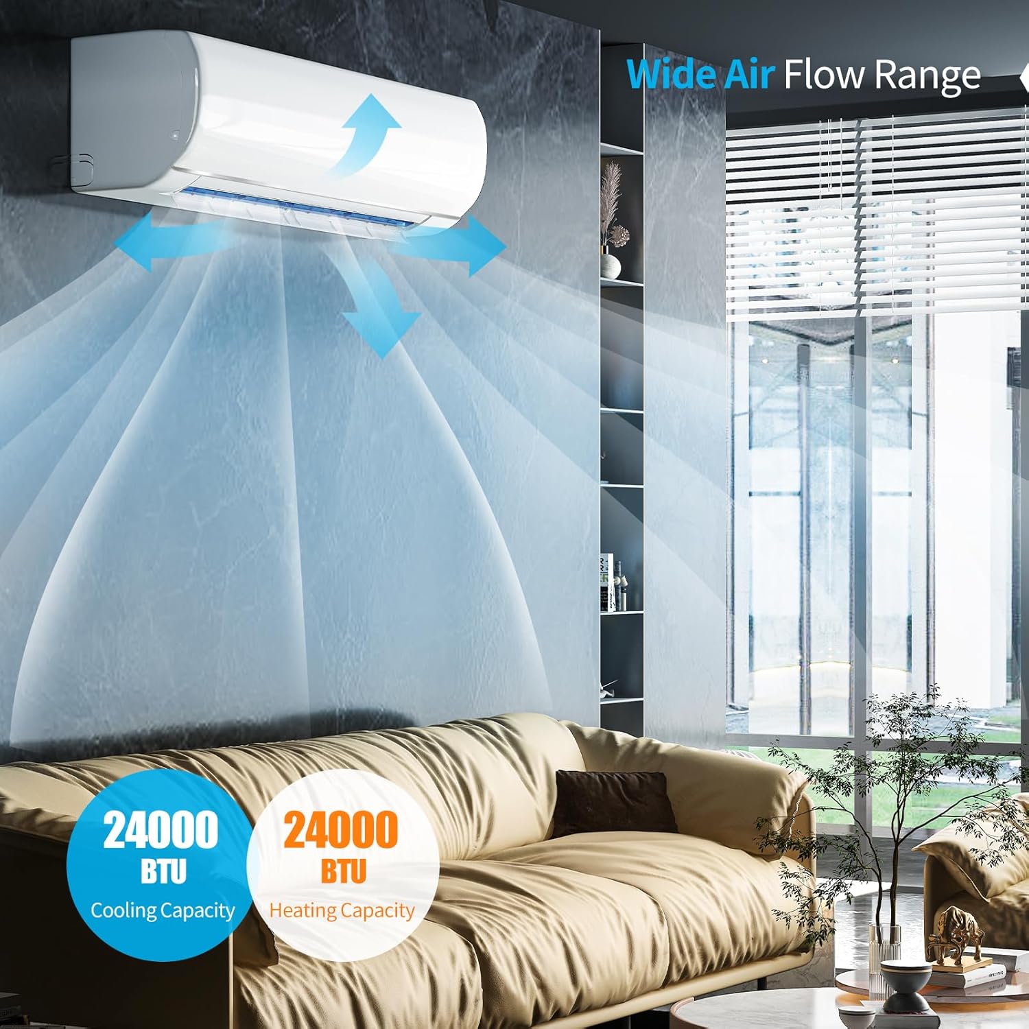 TABU 24000BTU Mini Split Air Conditioner with 2 Ton Pre-Charged Heat Pump,220-230V 21 SEER2 Ductless AC with Inverter, Wifi Enabled, Installation Kit included, Cools Up to 1500 Sq.FT