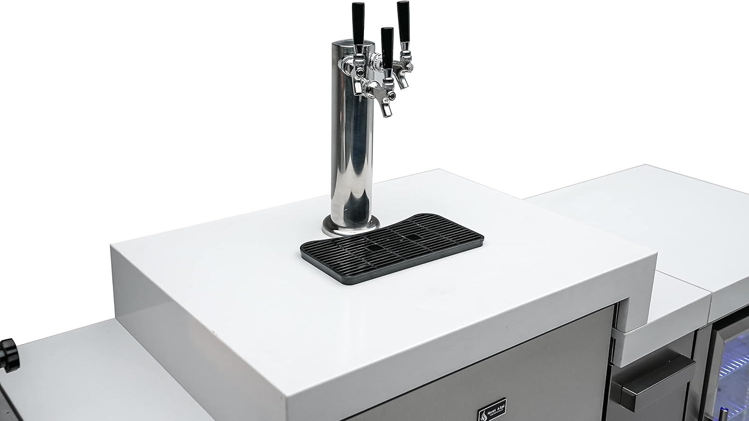 Mont Alpi MAi400-D90KEGBEV 90 Degree 32-Inch 4-Burner 78000 BTU Deluxe Stainless Steel Island Outdoor Kitchen Gas Barbecue Grill with Wine Cooler Beverage Refrigerator & 3 Beer Tap Kegerator Dispenser